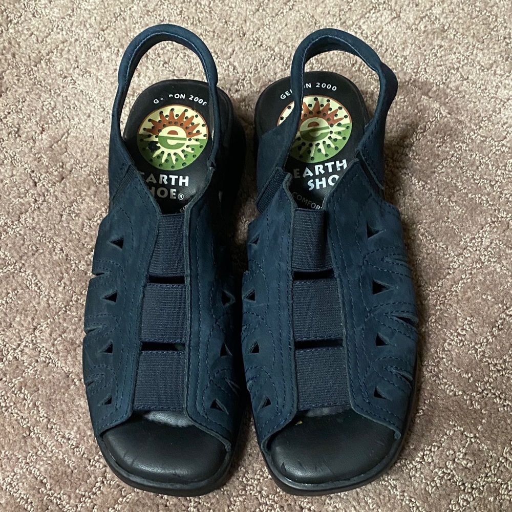 Navy Blue Leather Earth Shoes Size 6.5W Men’s Sandals Unisex Casual Summer